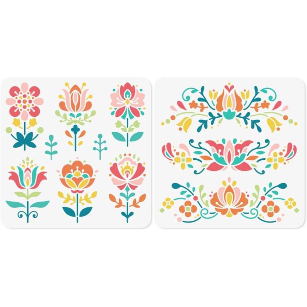 Art And Craft With Paint - 2 Adet Çiçek Desenli Halk Sanatı